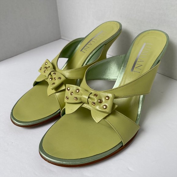 Lumiani Leather Green Wedge 4" High Heels Size 40 - Picture 1 of 5